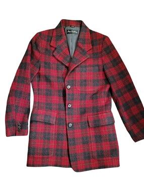 Vtg Ann Freedberg Red Plaid Wool Blend Women's Blazer